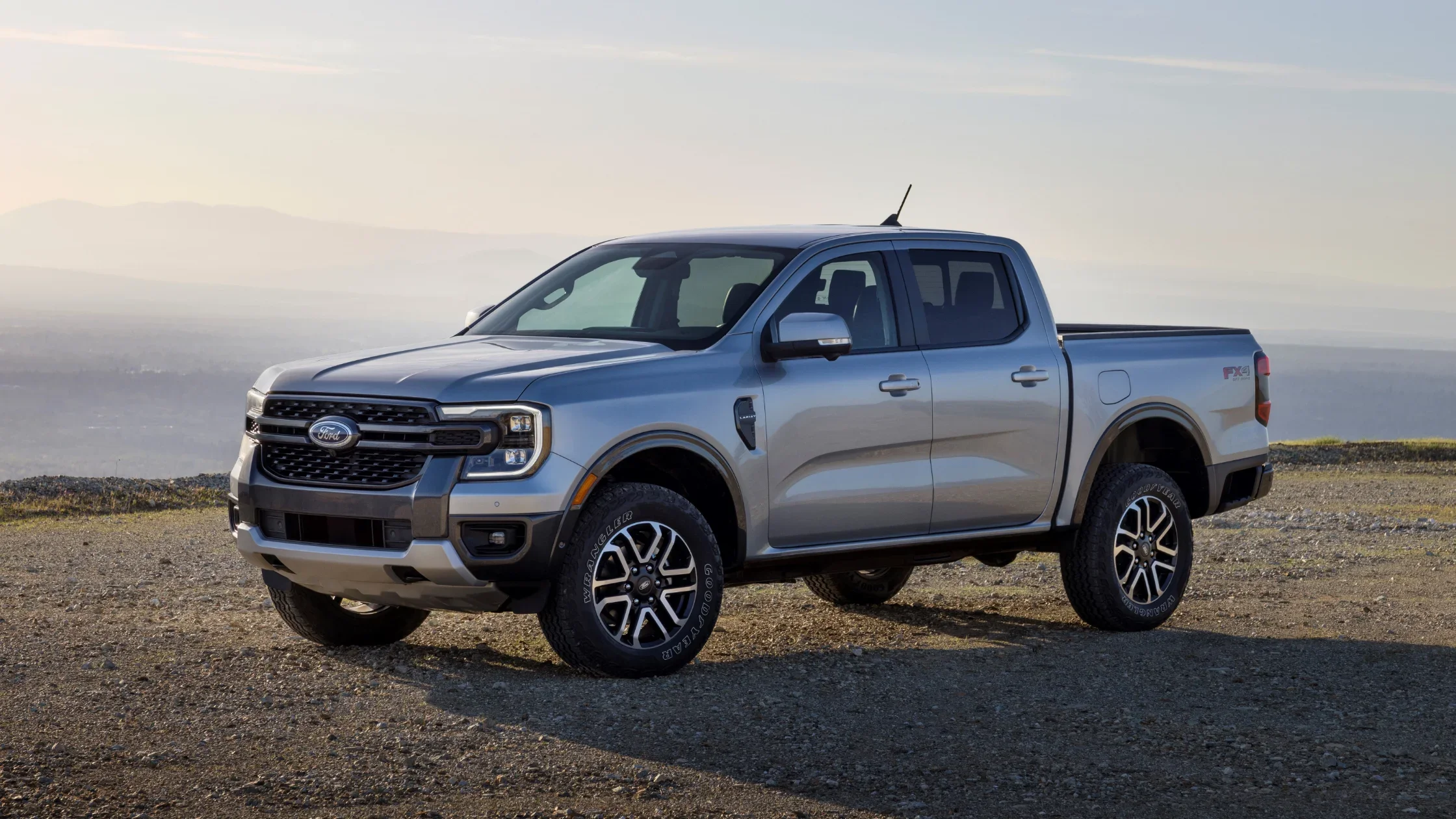 2025 Ford Ranger® FX4 Off-Road pickup in motion on a dirt trail, viewed from above